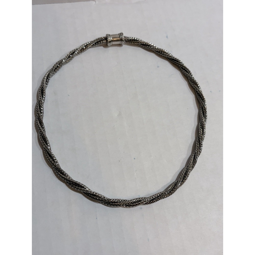 Silver Braided Rope Chain Necklace, Metal, Barrel Clasp, No Stone